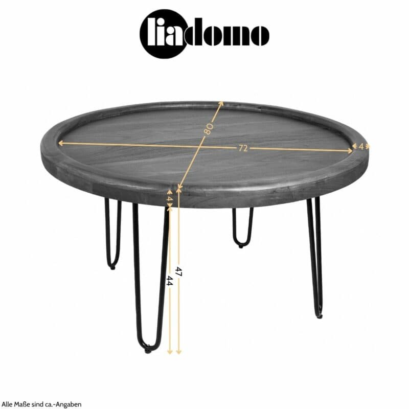 Liadomo Bettina Couchtisch aus Akazie massiv nussfarben - Maßskizze