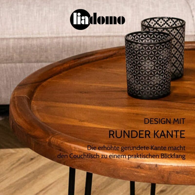 Liadomo Bettina Couchtisch aus Akazie massiv nussfarben USP Design mir runder Kante