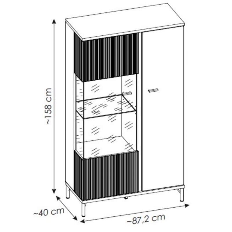 Trendstore Waiola Vitrine 2-türig in Dekor schwarz graphit - Maßskizze