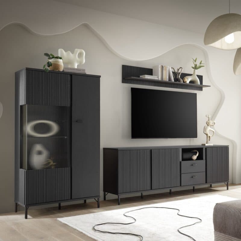 Trendstore Waiola Wohnkombination in Dekor schwarz graphit - Wohnbeispiel