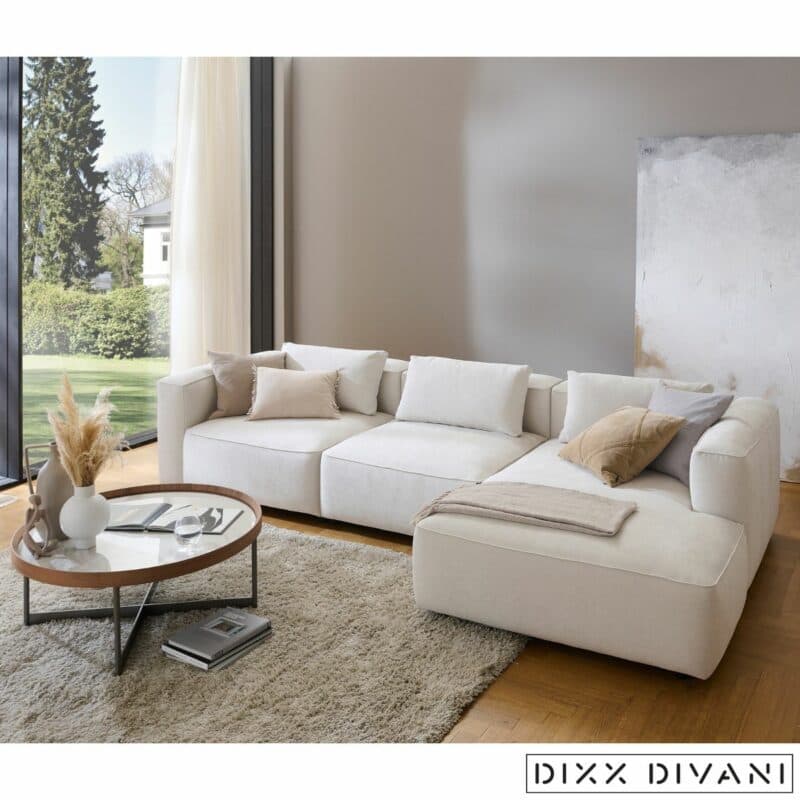 Dixx Divani Six Ecksofa in Bezug Storm 2 - Longchair rechts - Wohnbeispiel
