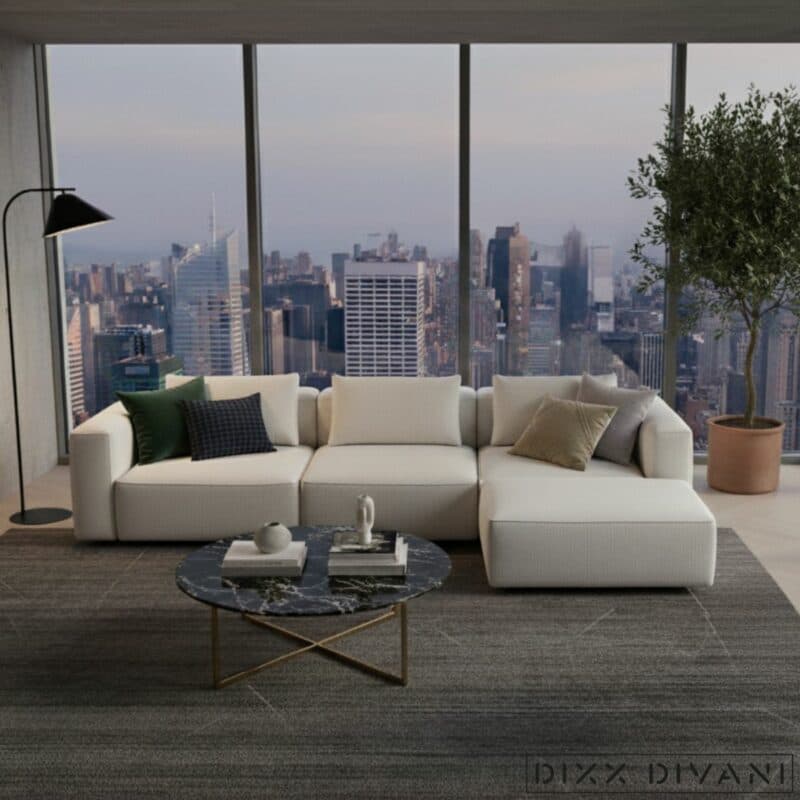 Dixx Divani Six Ecksofa in Bezug Storm 2 - Longchair rechts - Wohnbeispiel