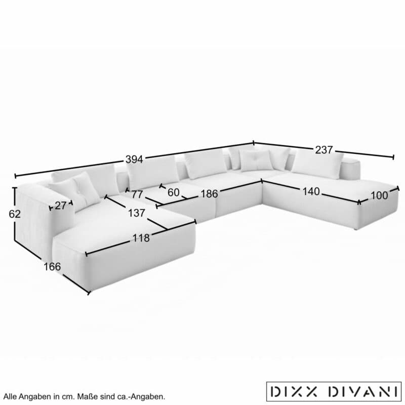 Dixx Divani Six Wohnlandschaft Ottomane rechts - Maßskizze
