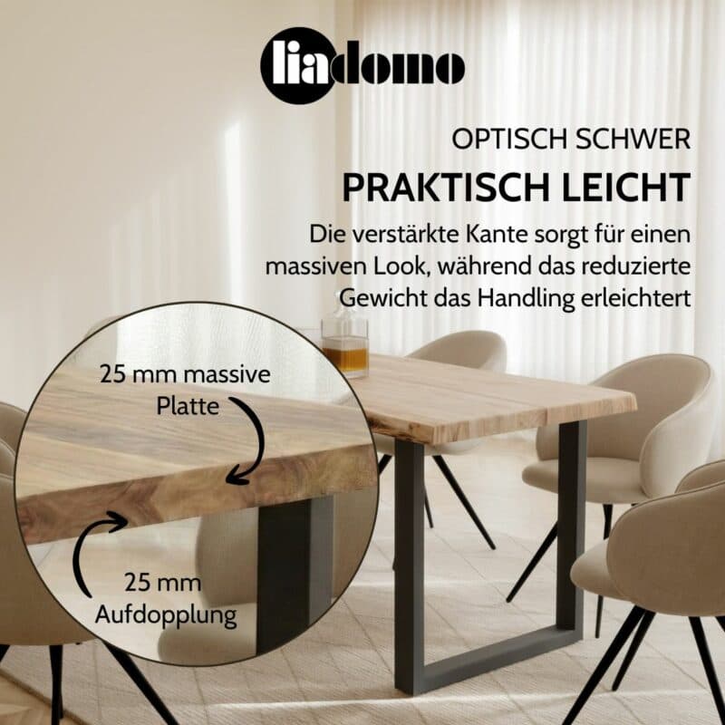 Liadomo Stockholm Baumkantentisch USP Aufgedoppelte Tischplatte
