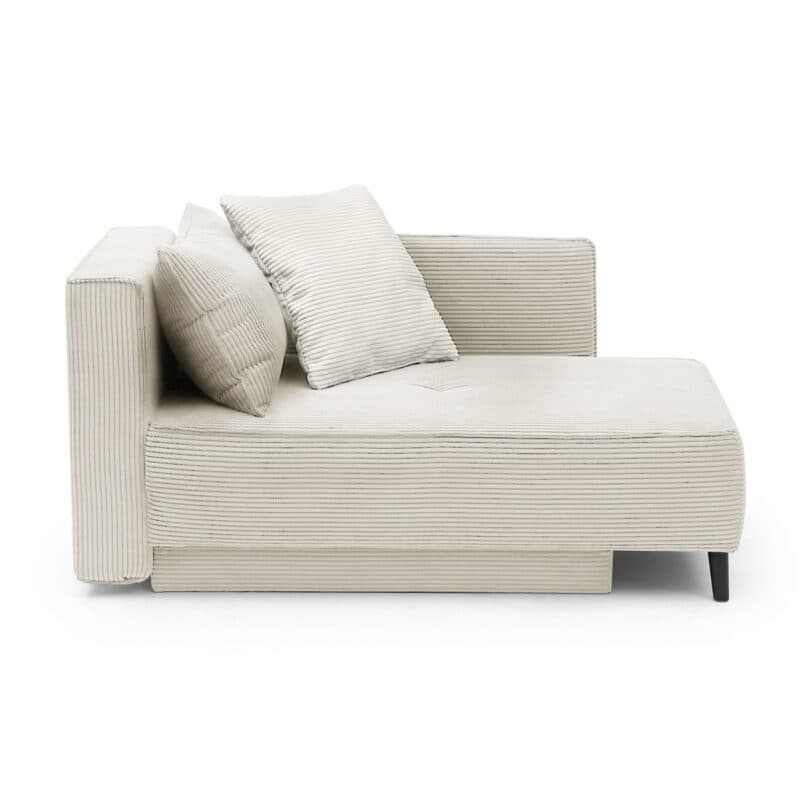 Trendstore Jadyn Recamiere mit Bettfunktion und Bettkasten in Bezug Cord beige - Frontansicht Armlehne links montiert