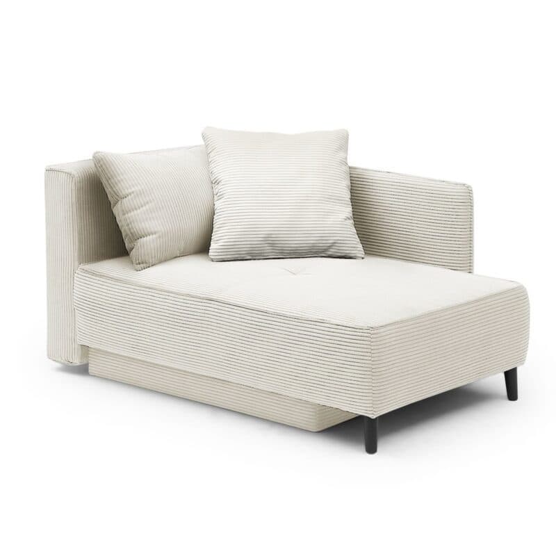 Trendstore Jadyn Recamiere mit Bettfunktion und Bettkasten in Bezug Cord beige - Perspektivansicht Armlehne links montiert