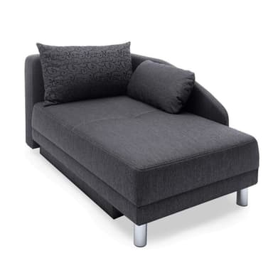 Trendstore Jina Recamiere in Bezug Flachgewebe schwarz inkl. Schlaffunktion und Bettkasten - Perspektivansicht