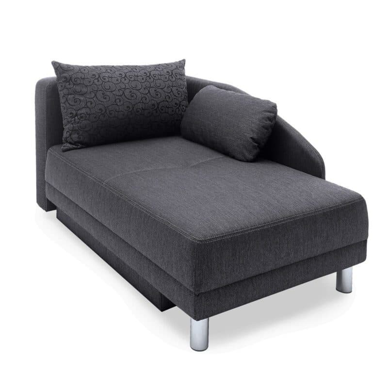 Trendstore Jina Recamiere in Bezug Flachgewebe schwarz inkl. Schlaffunktion und Bettkasten - Perspektivansicht