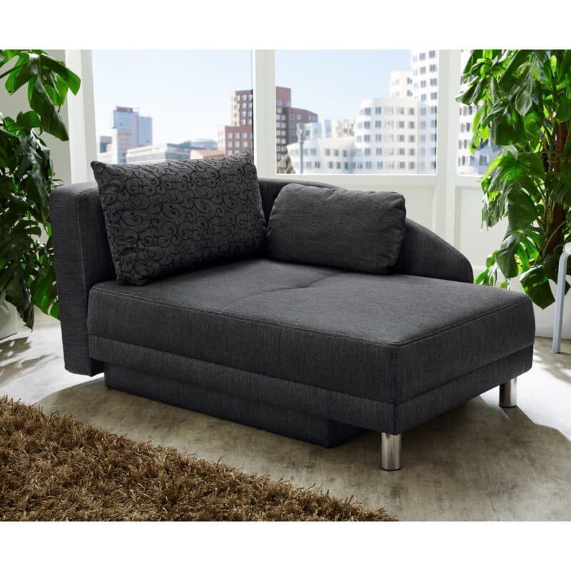 Trendstore Jina Recamiere in Bezug Flachgewebe schwarz inkl. Schlaffunktion und Bettkasten - Wohnbeispiel