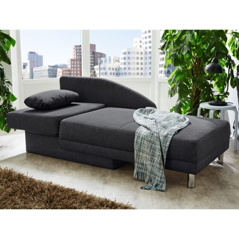 Trendstore Jina Recamiere in Bezug Flachgewebe schwarz inkl. Schlaffunktion und Bettkasten - Wohnbeispiel Schlaffunktion