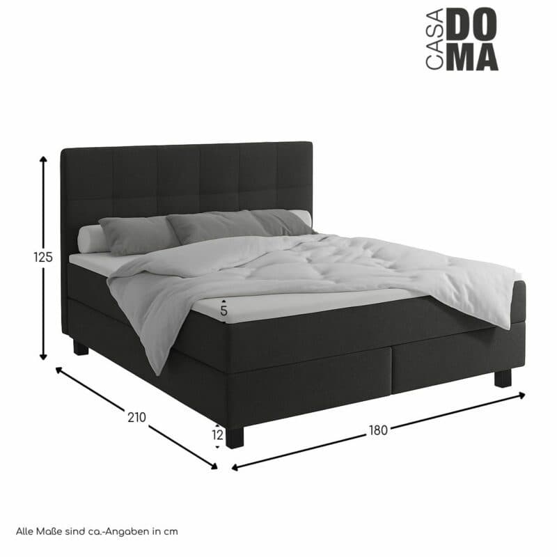 Casa Doma Jessen Boxspringbett 180 x 200 cm in Bezug Sicuro 80 - Maßskizze